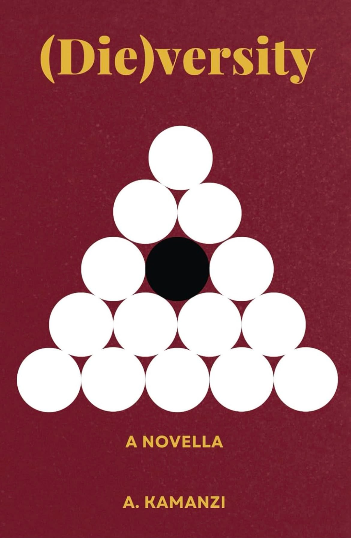 (Die)versity book cover: a pyramid of white circles with a single black circle at its center, on a deep red background